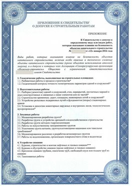 Приложение к свидетельству о допуске к строительным работам Семенов СРО в строительстве
